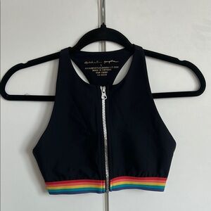 Spiritual Gangster zip-up crop top with rainbow stripe